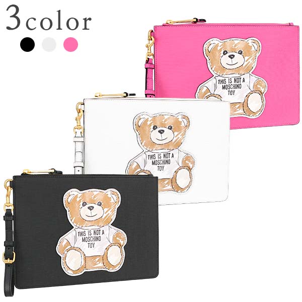モスキーノ クラッチバッグ クマ ロゴプリント レザー Moschino ハンドバッグ レディース ポーチ ポシェット セカンドバッグ 本革 テディベア シンプル ハンドバック バック Handbag Bag ブランド プレゼント 新品 送料無料 新しいコレクション