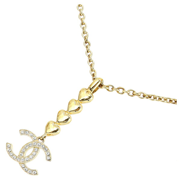 【10%OFF】 シャネル ネックレス ココマーク ハート ストラス GP メタル ゴールド クリアストーン ペンダント CHANEL シャネル ココマークネックレス ハートネックレス ラインストーン CCロゴ アクセサリー Necklace 中｜ACROSS～アクロス～