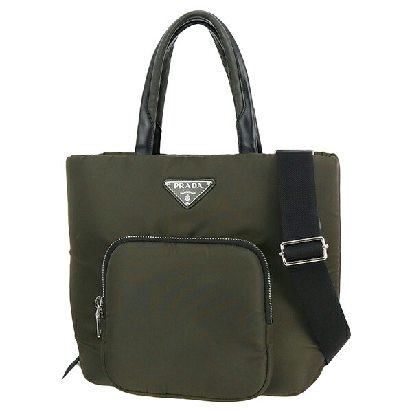 極美品 プラダ ハンドバッグ ショルダー 2way メタルロゴ ナイロン トート PRADA - 極 美品 PRADA プラダ ロゴ シルバー 金具 ギャザー