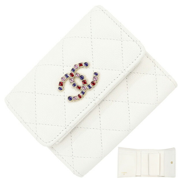 【ロゴが輝く♢上品ホワイト】CHANEL スモールウォレット ロゴが輝く♢上品ホワイト】CHANEL スモールウォレット