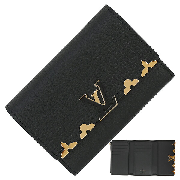 美品　箱付きLouis Vuitton 黒色三つ折り財布 美品/箱付き】LOUIS VUITTON ブラック 三つ折り財布 - メルカリ