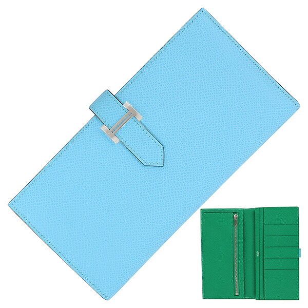 【5%OFF】 エルメス ベアンスフレ ヴェルソ エプソン セレステ ヴェールジェイド シルバー金具 エルメス 長財布 HERMES エルメス 財布 フラップウォレット ベアン スフレ ブルー グリーン バイカラー 二つ折り財布 二つ折り長財