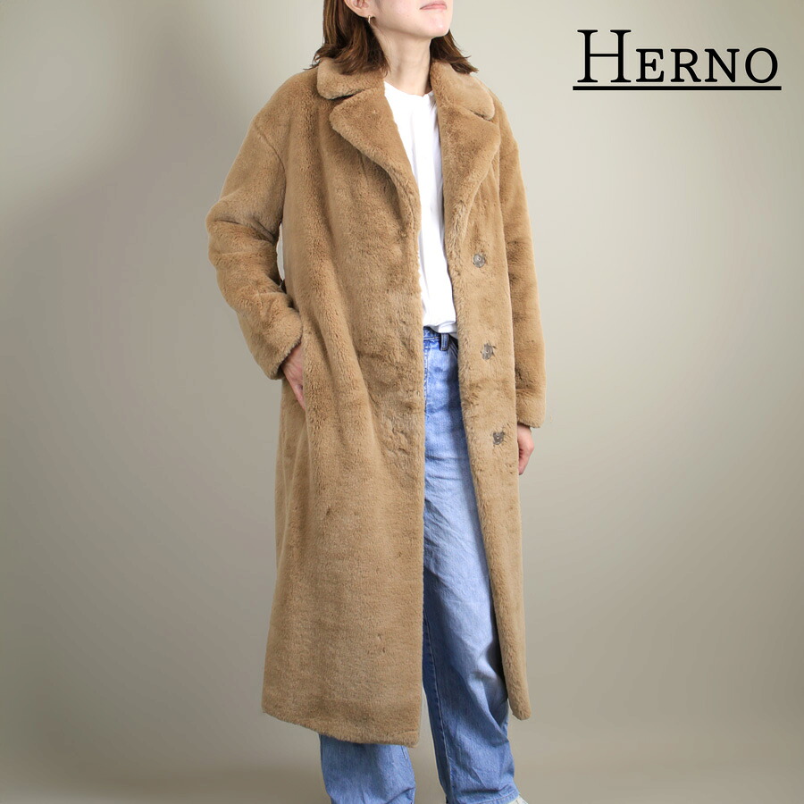 【楽天市場】HERNO ヘルノ （CA000543D 12422）ガウンコート フェイクファーコート ロングコート ベルト付き ロング丈 ...