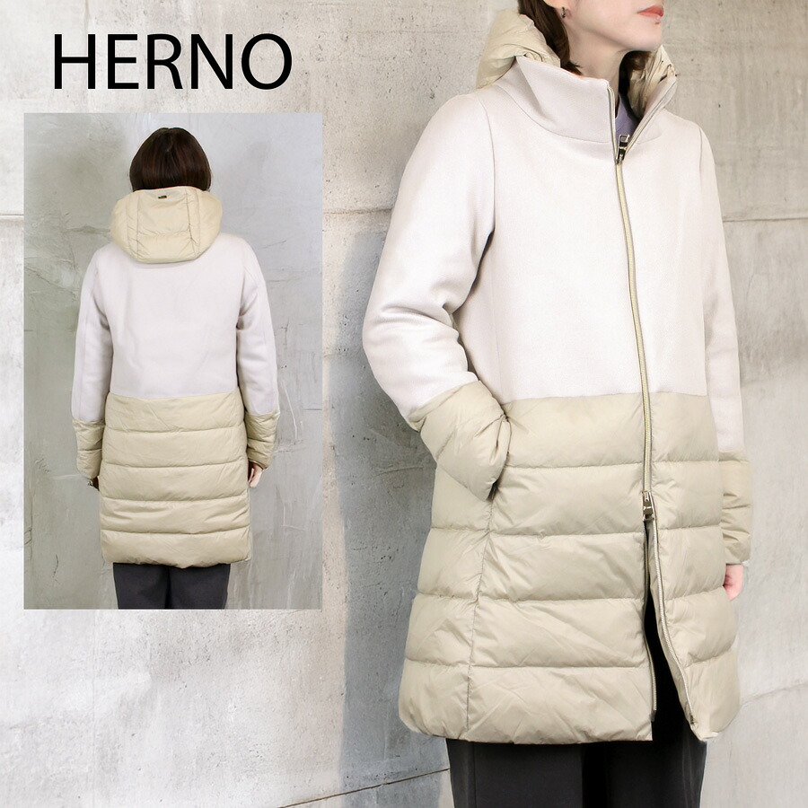 【楽天市場】HERNO ヘルノ （PI002118D 33344）ダウンコート ダウンジャケット コート ウール切替 セミロング レディース ...