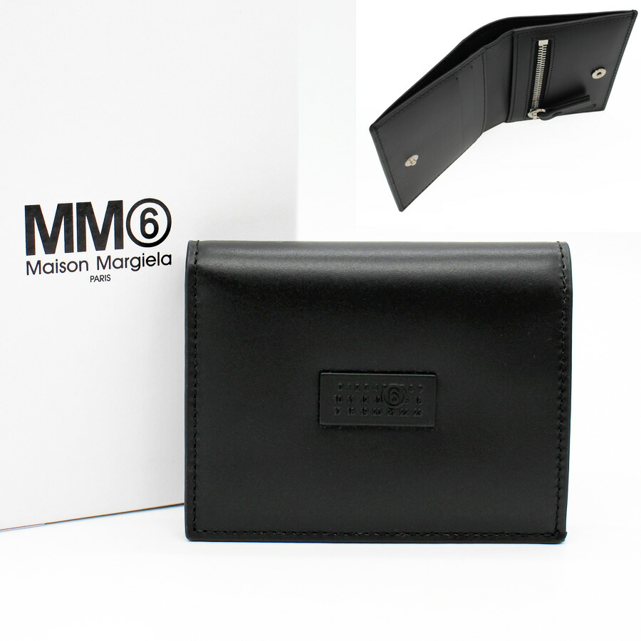 メゾン マルジェラ ブラックレザー 三つ折り財布 エムエムシックス メゾンマルジェラ MM6 Maison Margiela