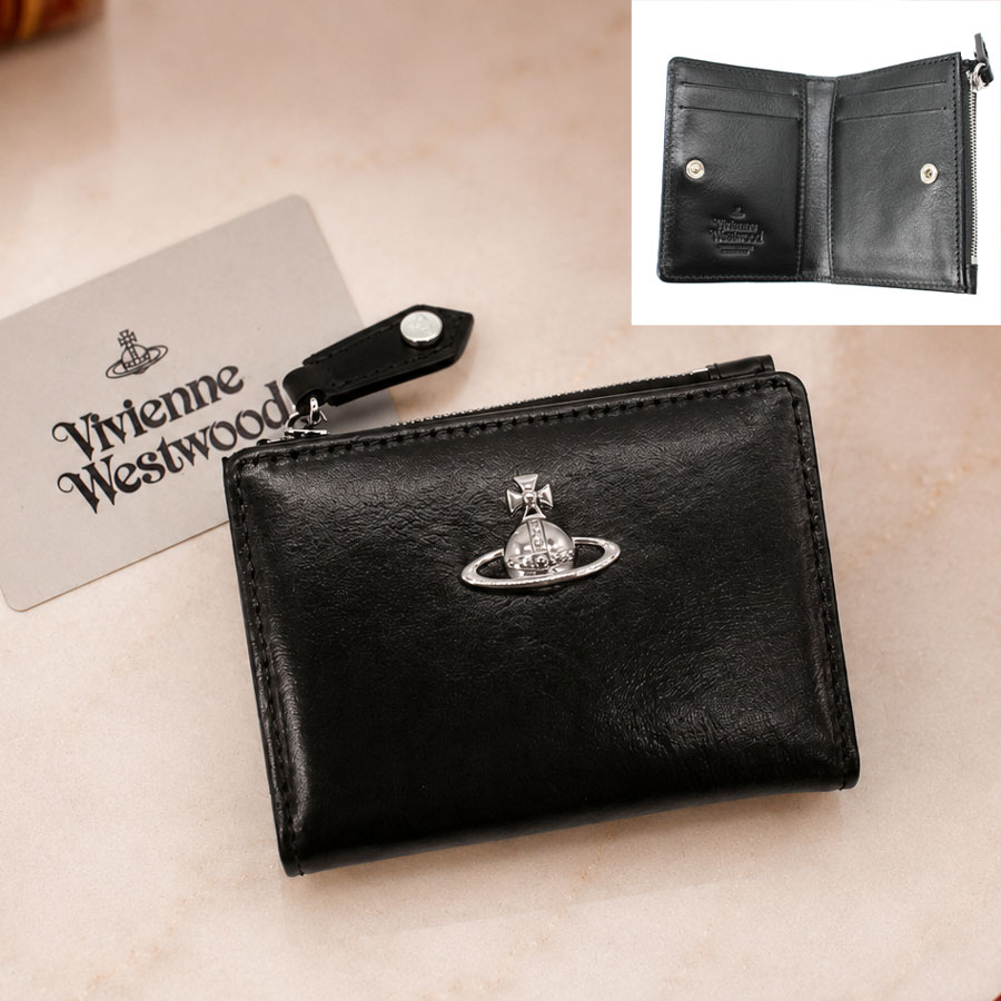 Vivienne Westwood ヴィヴィアンウエストウッド （54020010W L00B0）二つ折り財布（札入れ無し） SLIM FLAP CARD HOLDER　SHINY VEGET TANNED　レディース 　レザー　牛革　メタルオーブ ロゴ　ミニ財布 小銭入れ　コインケース【2026年秋冬新作】｜Brand Ambassador 店