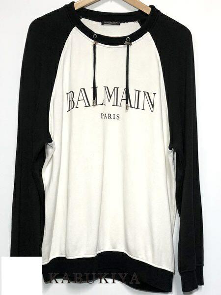 オープニング 大放出セール ロング ロゴ サイズm スウェット バルマン Balmain 長袖 18 fk 人気ブランド 中古 メンズ ロンt トレーナー パーカー ブラック ホワイト 黒 白 丸首 Uネック Kalnica Eu