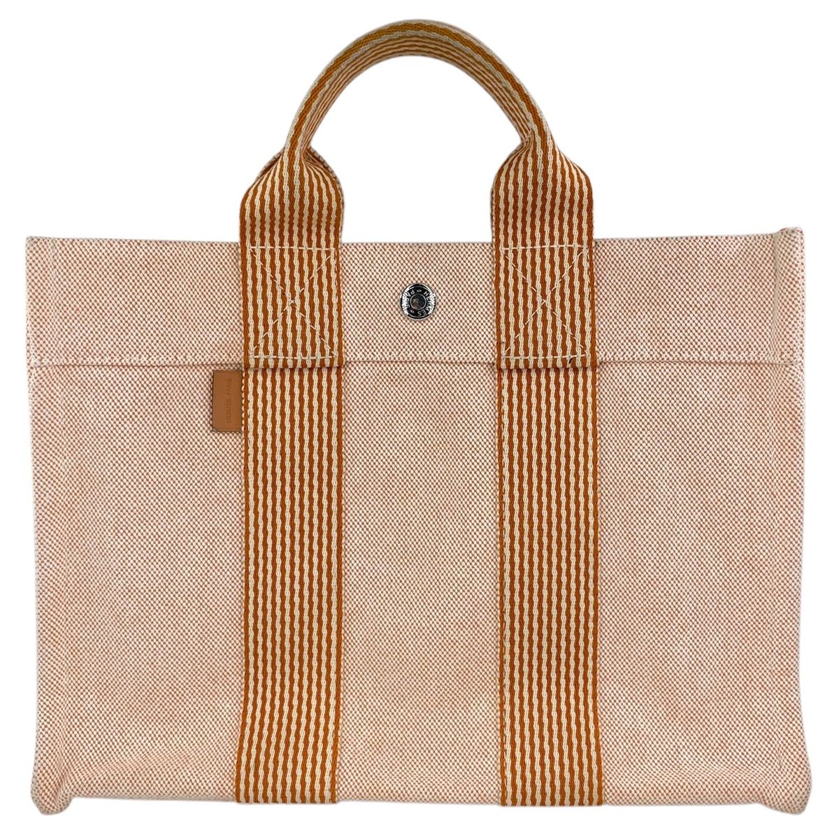 【中古】 HERMES エルメス ニューフールトゥ PM オレンジ ホワイト キャンバス ハンドバッグ トートバッグ 24026914 RS