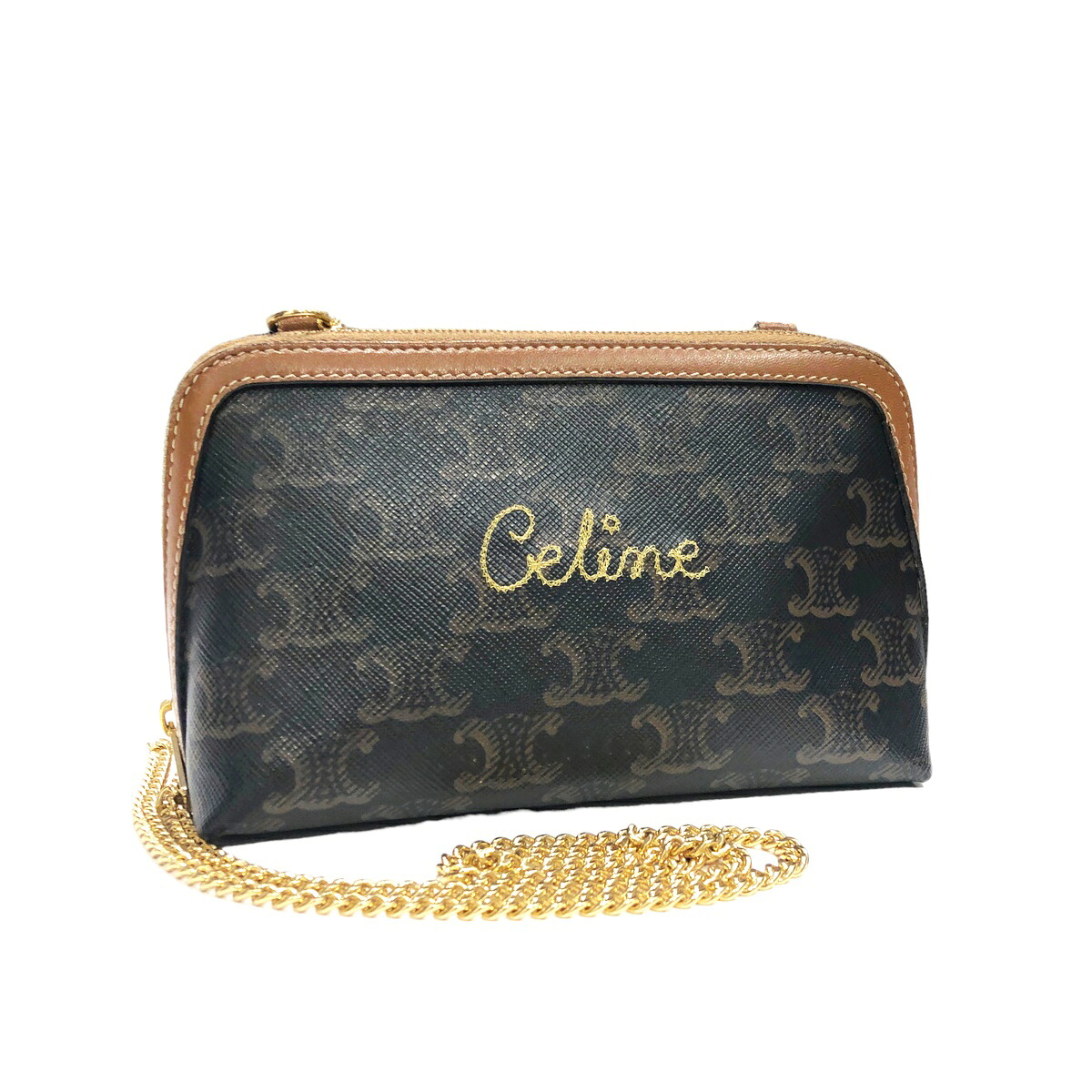 【中古】 CELINE セリーヌ トリオンフ チェーン店付き添い人  クラッチペダル御徒面子 ミニチェーンバッグ 刺・墸ロゴタイプ 制限事項 23032400 HO
