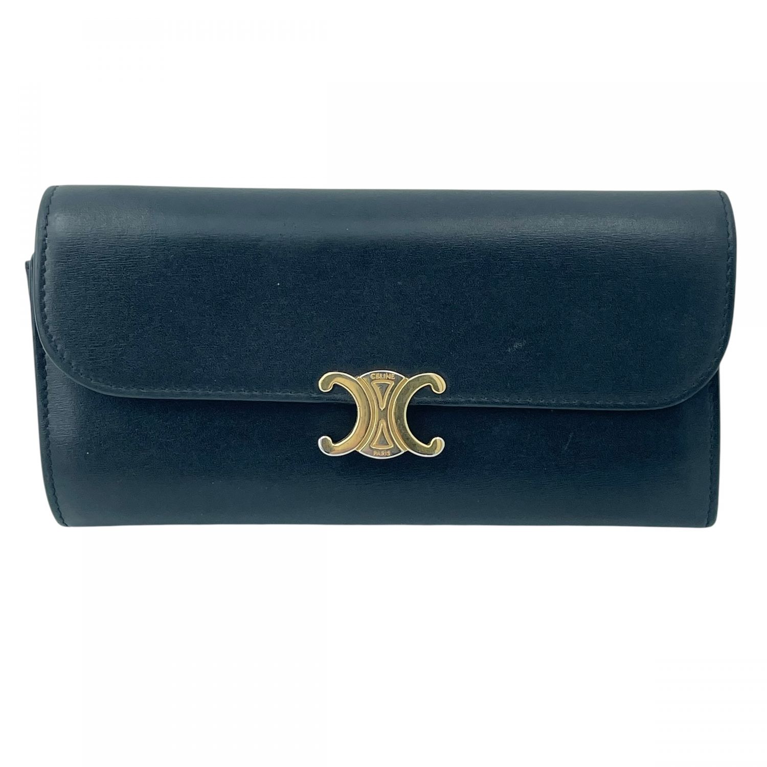 【中古】 CELINE セリーヌ トリオンフ ラージウォレット ロングウォレット 長札入れ 黒いこと メンズ 26009162 KJ バッグ・小物・ブランド雑貨-財布・ケース-メンズ財布