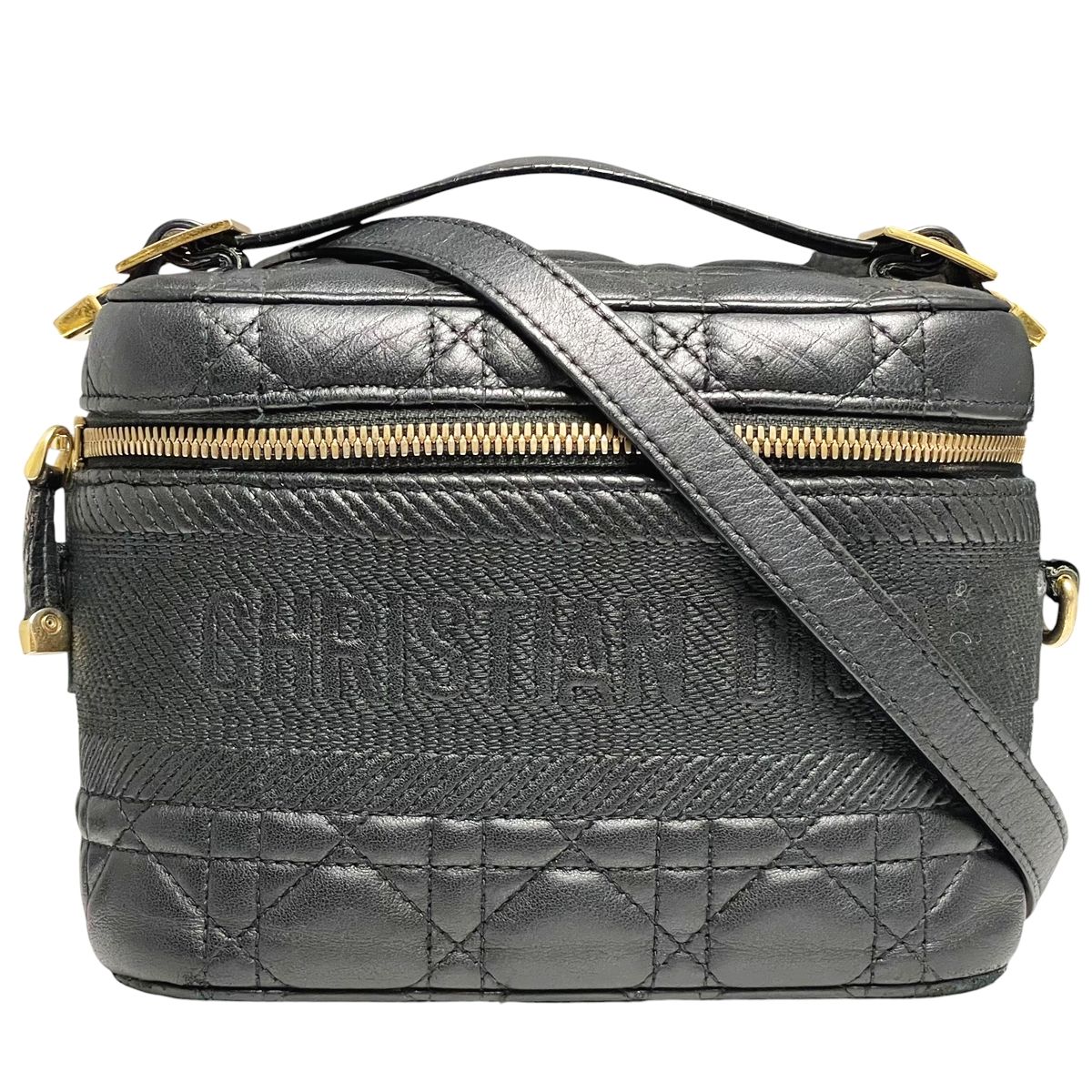【中古】 Christian Dior ディオールトラベルバニティ スモール 2way御徒面子 S5488UNTR 黒 カナージュ 子ヒツジ素はだ ショルダーバッグ ハンドバック レディース 26013969 MK