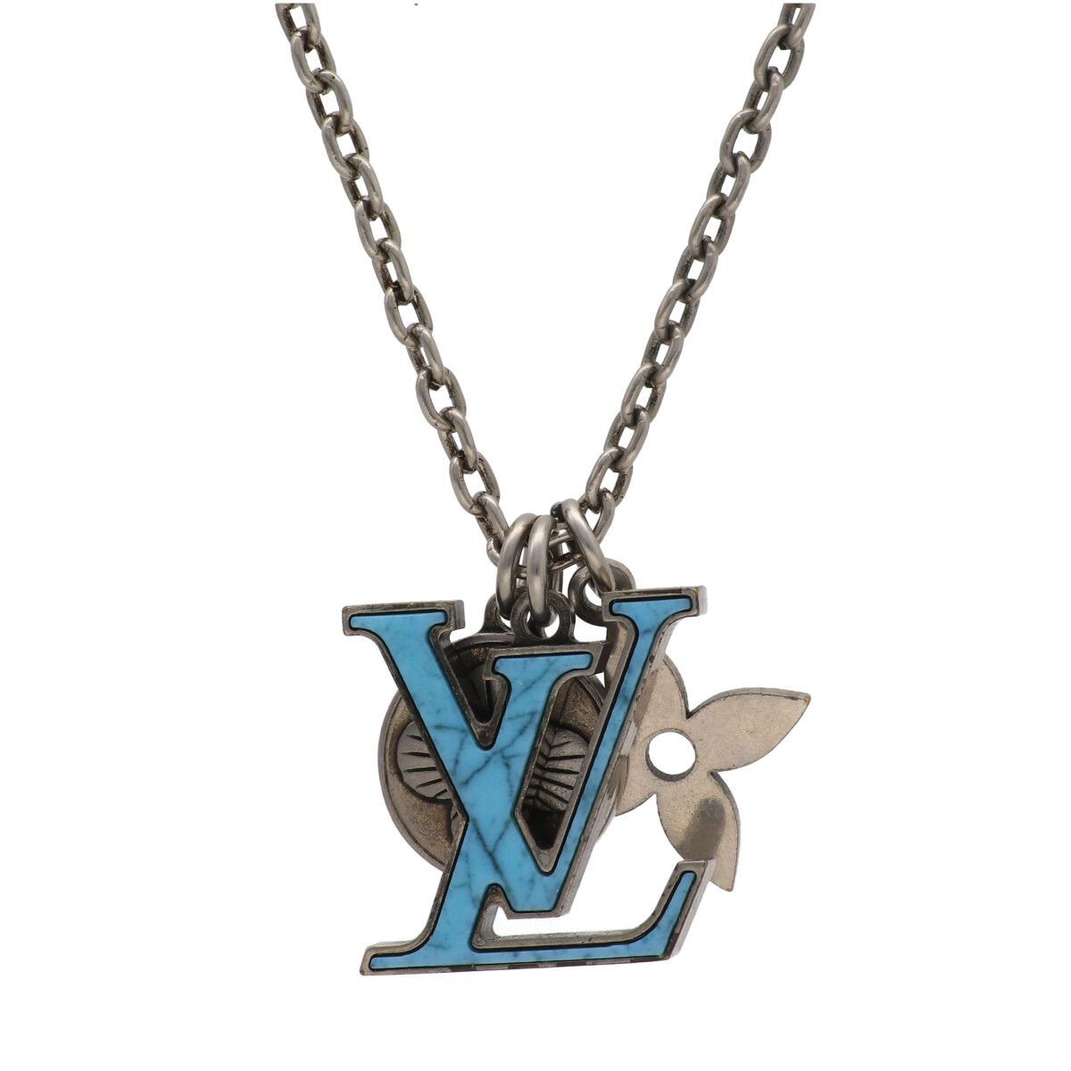 【中古】 LOUIS VUITTON ルイヴィトン シャンデリヤ・LV かしら文字 M68904 しろがね色 青み ロゴタイプ モノグラム 首飾り 25021332DS