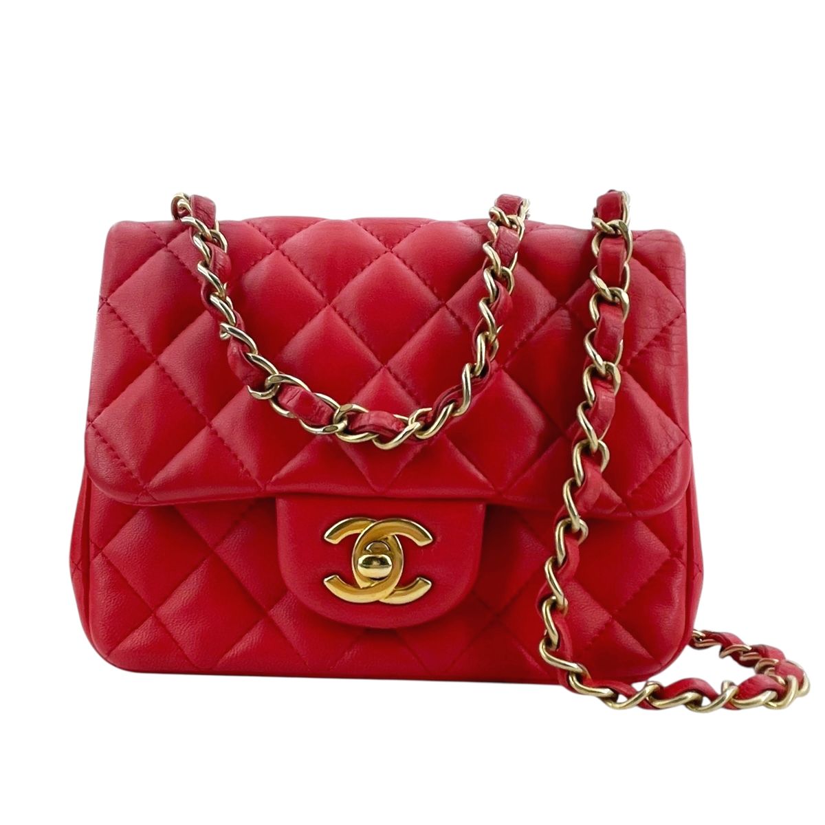 【中古】 CHANEL シャネル ミニフラップバッグ マトラッセ17 A35200 クラシックバッグ ラムスキン レッド チェーンショルダーバッグ GP金具 レディース 25015671 HO