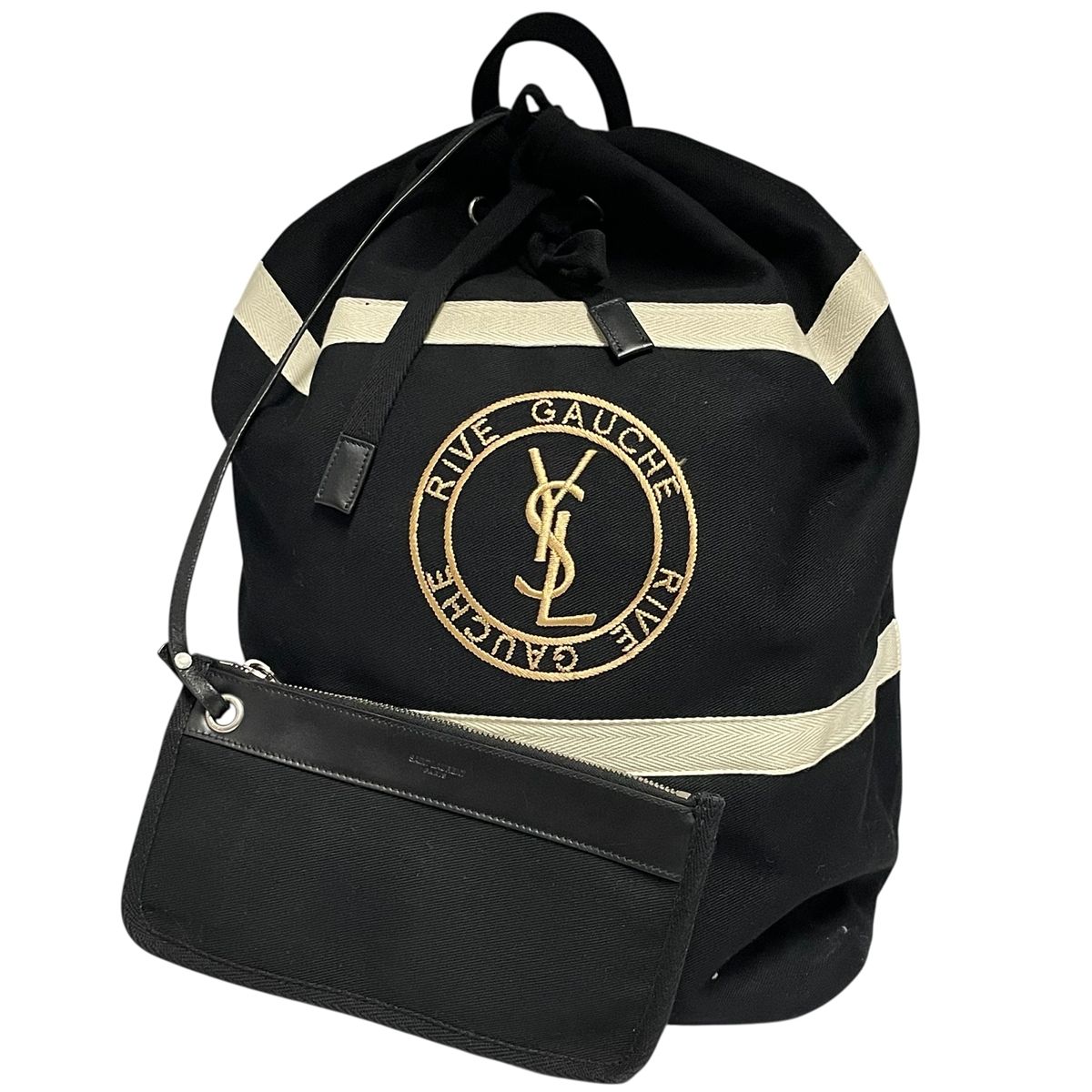 【中古】 Saint Laurent サンローラン リヴ・ゴーシュ スリングバッグ 帆布 734682 YSLロゴタイプ 黒いこと うしろ側容器に並べる クロスボディバッグ 合切袋嘱する 旅する 2泊 大静電容量 24024649 MK
