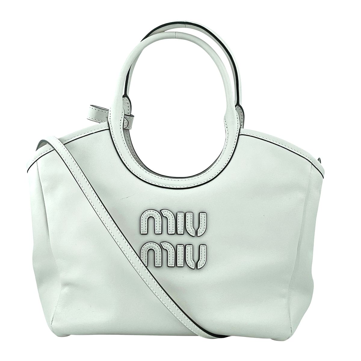 【中古】 MIU MIU ミュウミュウ アイビー なめし革 御徒面子 ハンドバック ロゴタイプ 肩肉 なめし革 白いこと レディース 26012783 AO