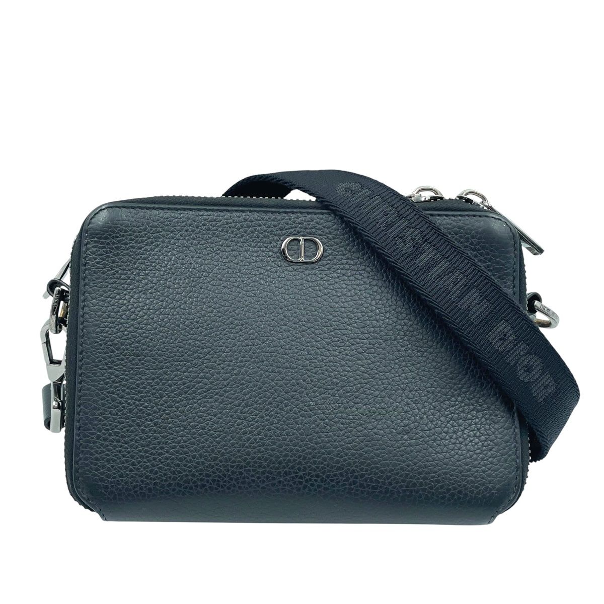 【中古】Dior クリスチャンディオール CDアイコン ショルダーバッグ 黒 2ESBC119CDI ウォレットオンストラップ 合切袋 なめし革 ロゴタイプ メンズ 25007557 MK