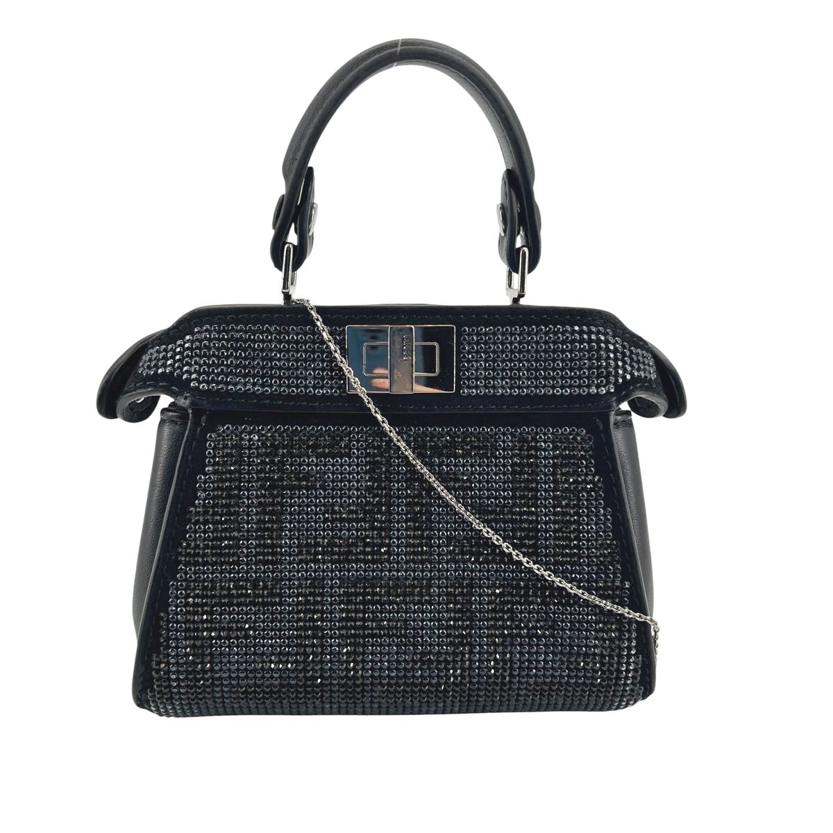 【中古】 Fendi フェンディ  ショルダーバッグ  7AS294ATX3F0GXN ナノ ピーカブー クリスタル 2WAY 黒 レディース 26009692 CA