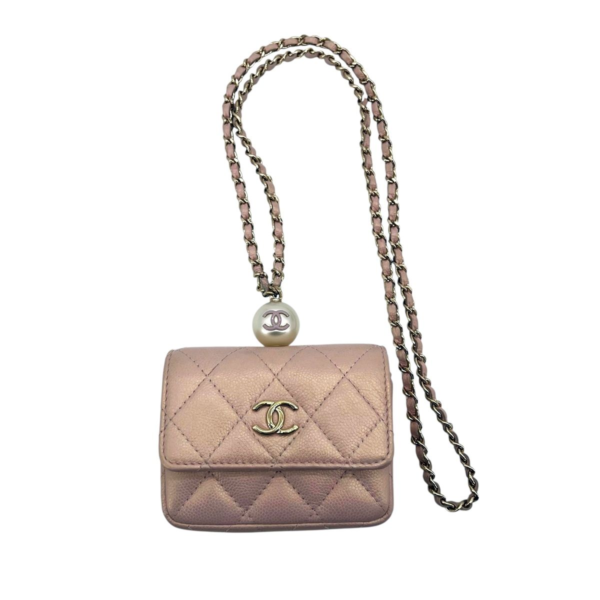 【中古】 CHANEL シャネル マトラッセ ココマーク パール チェーン店クラッチペダル 合切袋 下げ翼 鋳貨金入れ コインケース 金入れ 31番台 キャビアひと肌 さくら色 レディース 25011988 SA