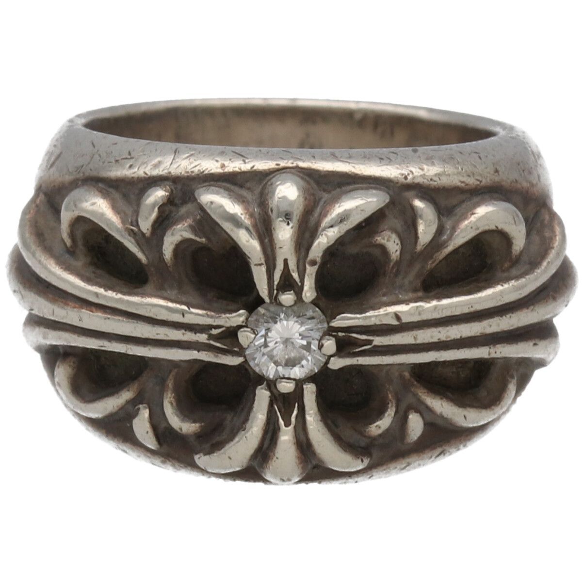 【中古】 CHROME HEARTS クロムハーツ フローラルクロスリング 1PD 8号 SV925 しろがね色 金剛石 指環 添え物 26011749 RS