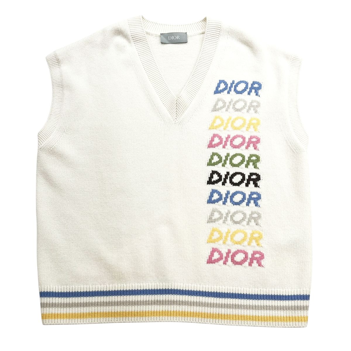 【中古】 Christian Dior クリスチャン・ディオール  より良い・ジレ   大層らしい大きさ マルチカラーロゴニットベスト 413M650AT773 象牙色 M Vのど首 メンズ 24030648 MK