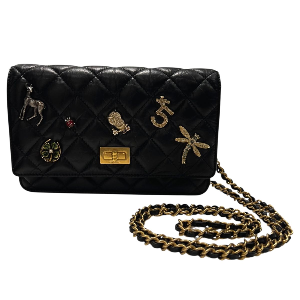 【中古】 CHANEL シャネル 2.55 マトラッセ エンブロイダリー チェーンウォレット ショルダーバッグラム/BK レディース25030250 SA