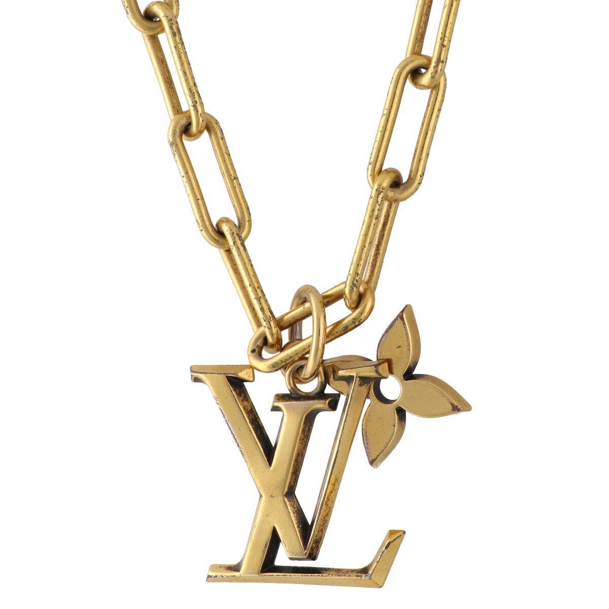 【中古】 LOUIS VUITTON ルイ・ヴィトン コリエ LVフラワー MP2890 ネックレス ゴールド モノグラム LVロゴ アンティーク風 メンズ レディース 25031957 MK