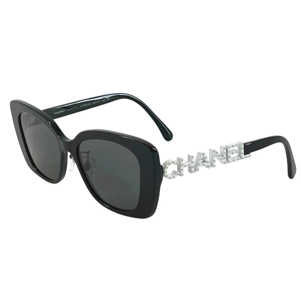【中古】 CHANEL シャネル ココマーク ラインストーンロゴ サングラス 5422-B アセテート 53□ 17- 140 ブラック ホワイト スクエアレンズ アイウェア レディース 26007821 HO|歌舞伎屋 X シルバーバンク