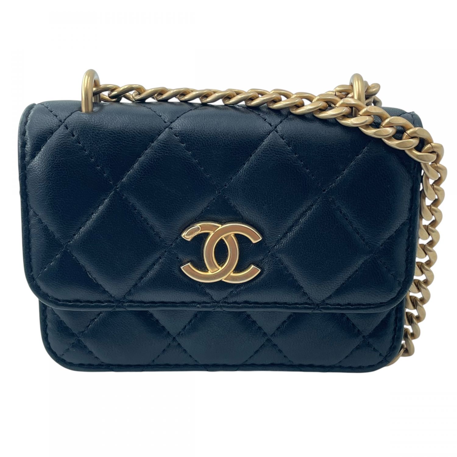 【中古】 CHANEL シャネル カメリアチェーン店 マトラッセ ラムスキンミニハンドバッグ 黒いこと レディース  26008986 KJ