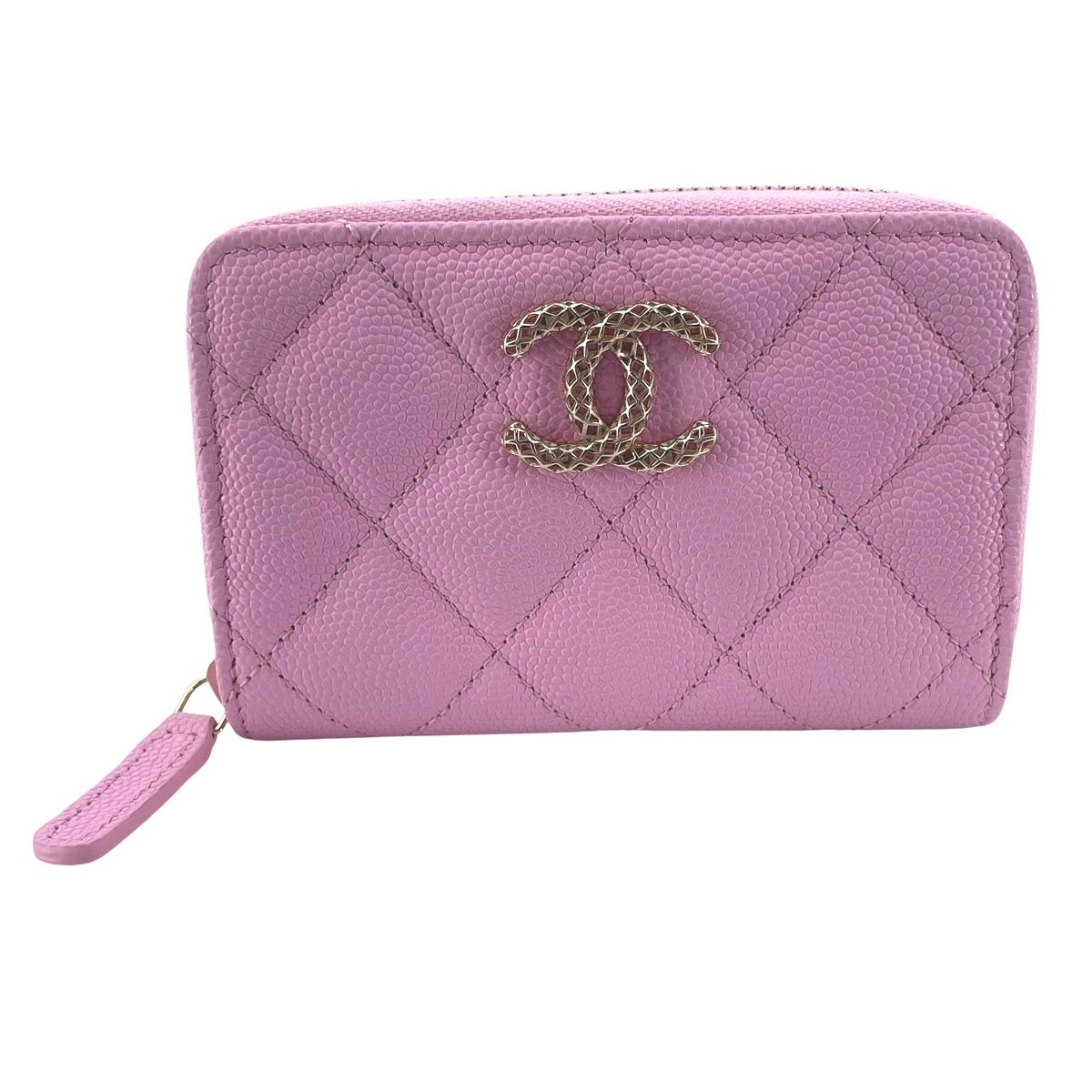 【中古】 CHANEL シャネル マトラッセ ジップコインケース キャビスキン AP3186 サクラ色緑であること 札入れ ウォレット 歌留多入れもの 23042992MY
