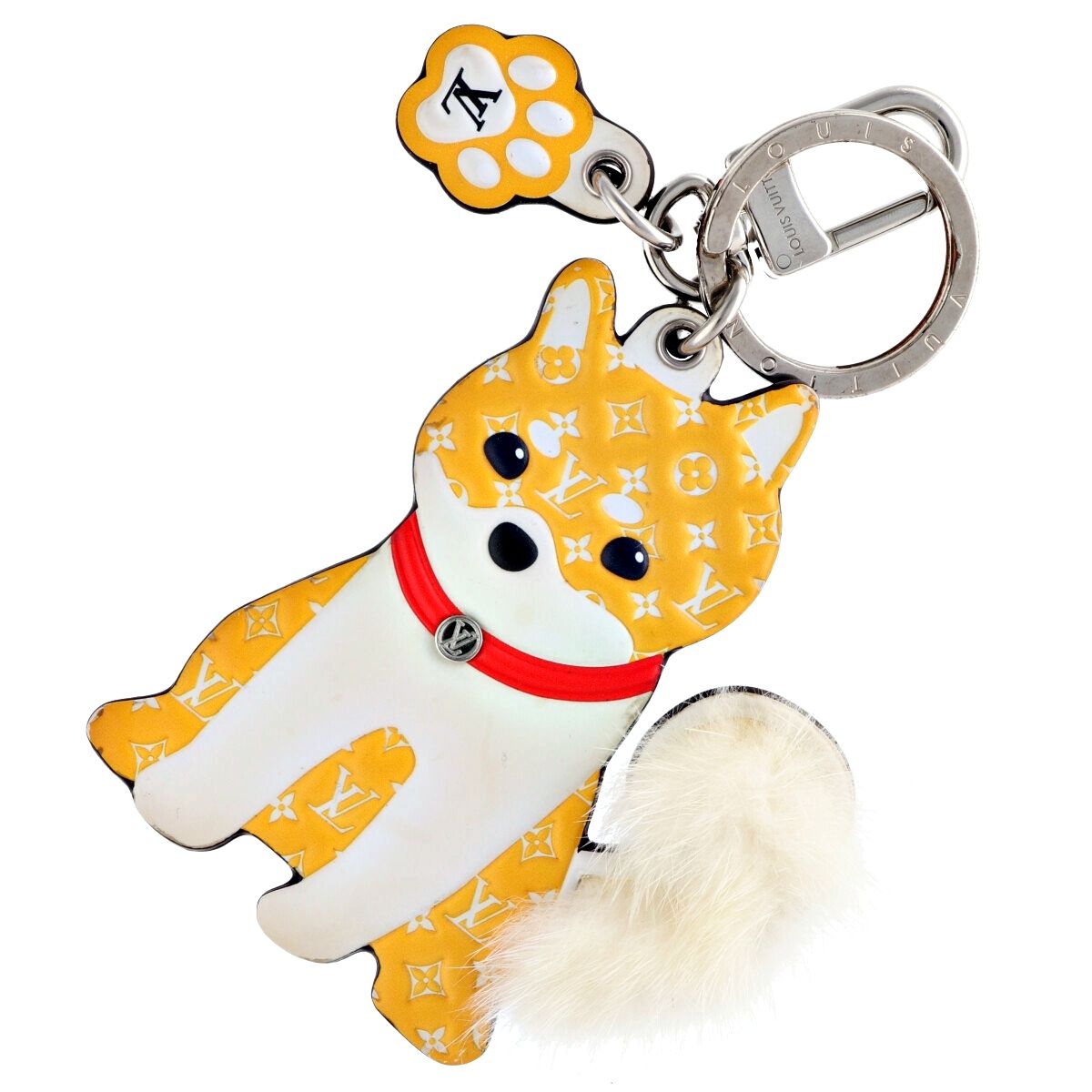 【中古】 LOUIS VUITTON ルイ・ヴィトン バッグチャーム ポルトクレ LVシバ M01199 モノグラム 黄色 柴犬 肉球 しっぽファー キーホルダー 25040099 MK