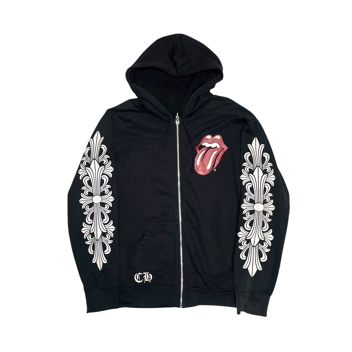 【中古】 CHROME HEARTS クロムハーツ ダガージップアップパーカー リップアンドタン フローラルクロス ホースシュー ローリングストーン メンズ レディース 25034413 AO