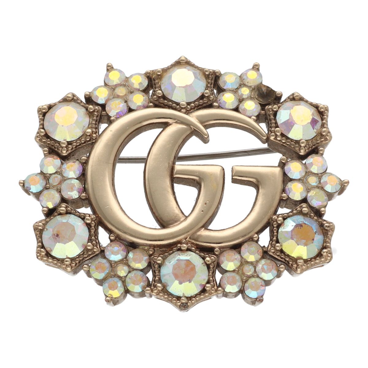 【GUCCI】グッチ★star brooch★ スター ブローチ ★未使用 Double G crystal flower brooch in antique gold-toned metal