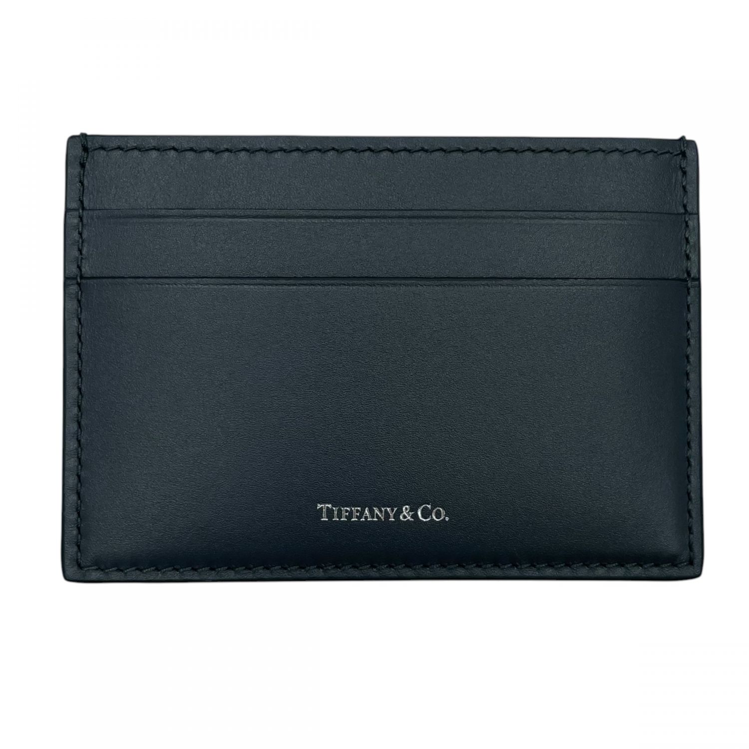 【中古】 Tiffany ＆ Co. ティファニー  ロゴタイプ レザーカードケース 名刺入れ  薄墨色 26014309 SA