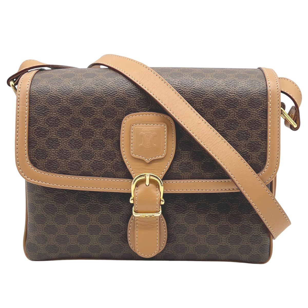【中古】 CELINE セリーヌ ショルダーバッグ・飛脚屋御徒面子 M1672 マカダム ショルダーバッグ 赤銅色 なめし革 レディース 26014228 CA