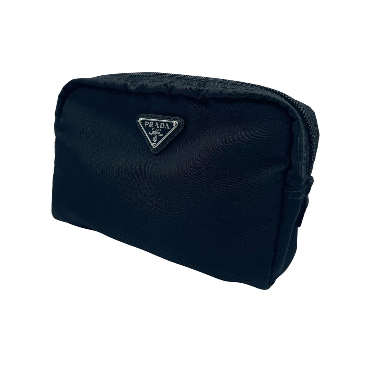 【中古】 PRADA プラダ ナイロン ミニ合切袋 ３角形ロゴタイプ 黒いこと 25034476 AT