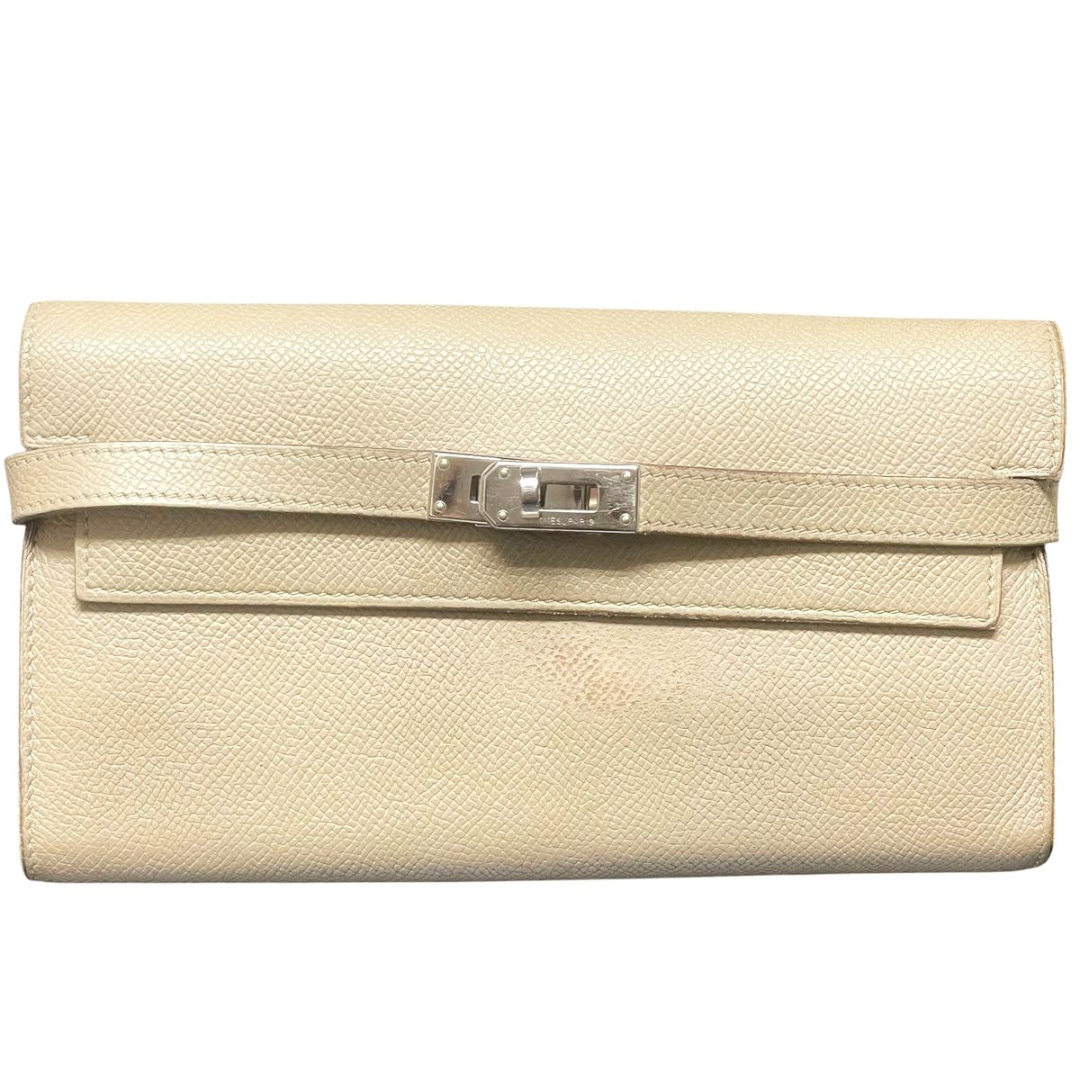 【中古】 HERMES エルメス ケリーウォレット トレンチ/SV金具 ヴォー・エプソン X目じるし グレージュ ベージュ メンズ レディース 長金入れ 26013495 MK