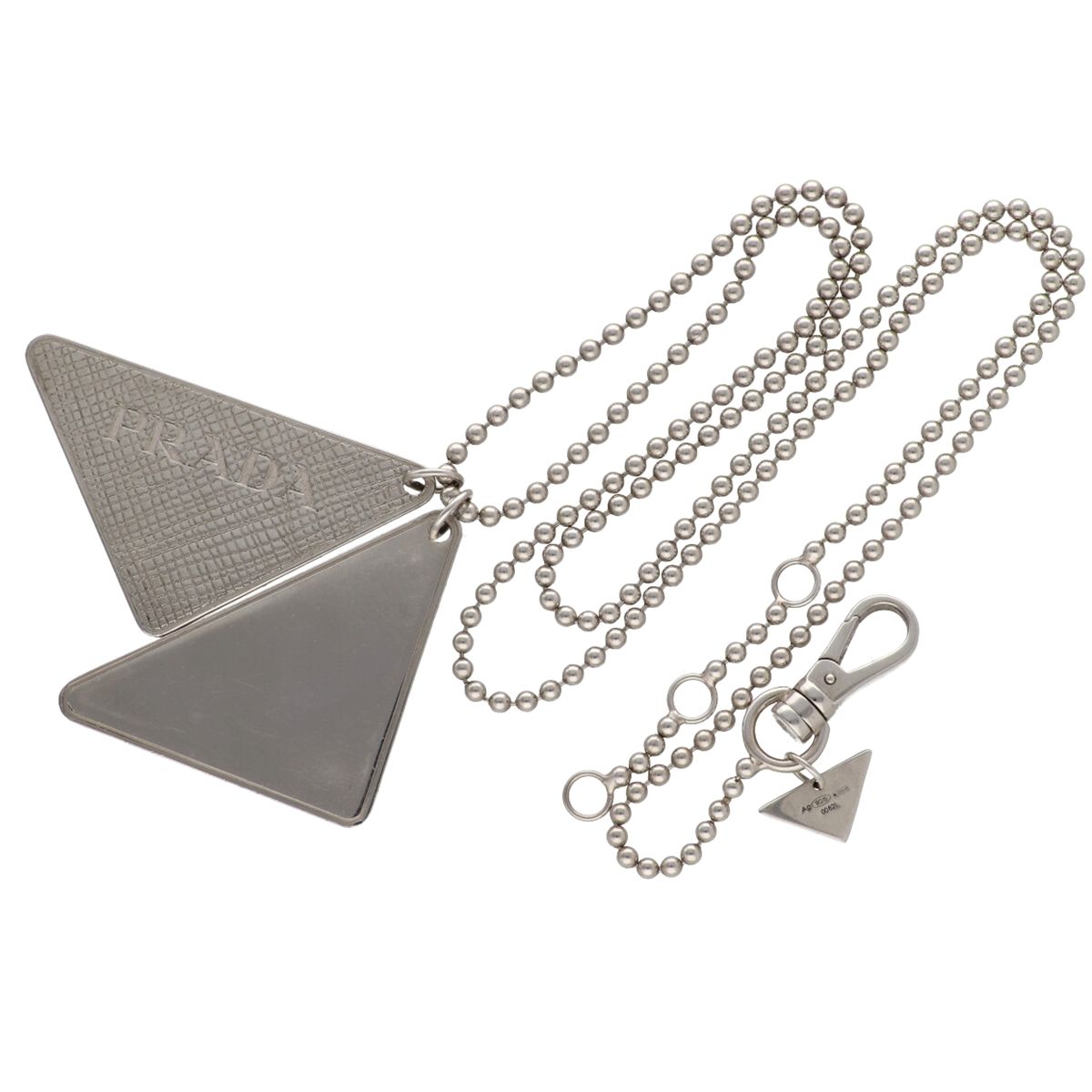 【中古】 PRADA プラダ ３角形ロゴタイプ 符牒シャンデリヤ ボールチェーンネックレス SV925 2JC835_2DTO_F0118 しろがね色 メンズ 24034049 MK