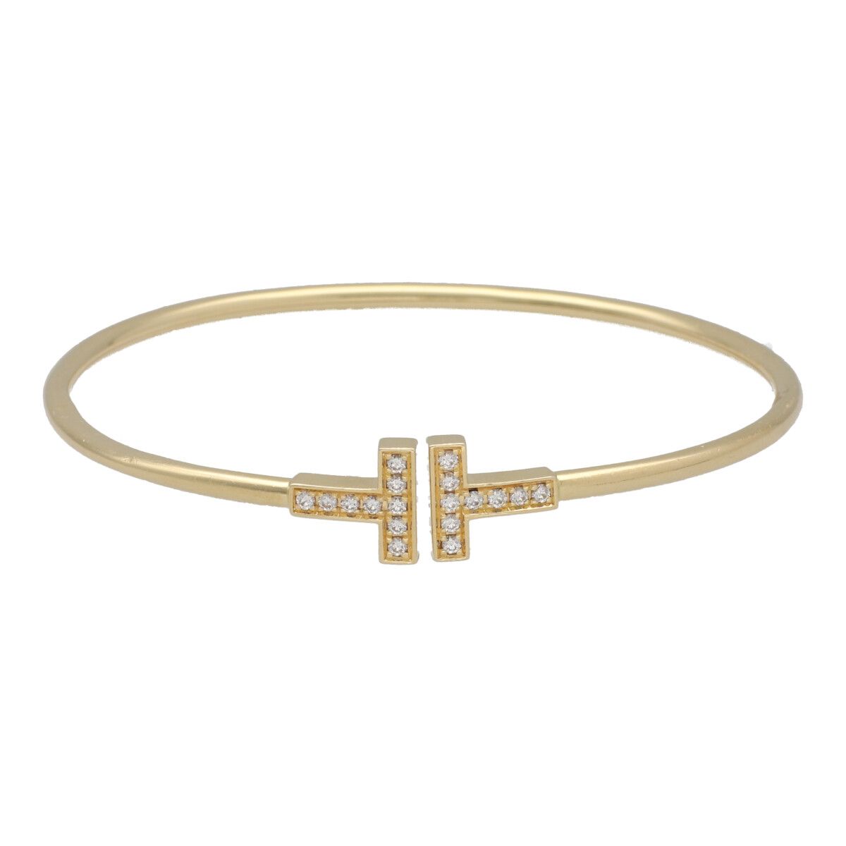 【中古】 Tiffany＆Co ティファニー Tワイヤーブレスレット YG ダイヤモンド 60010755 サイズ：ラージ イエローゴールド バングル ジュエリー 25024128DS