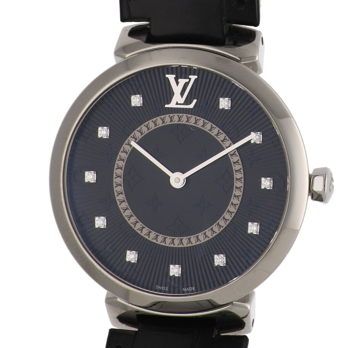 【中古】 LOUIS VUITTON ルイ・ヴィトン タンブール か細い MM QA144 Qz 石英 モノグラム ダイタモンド 11PD ウォッチ レディース 26000191 AO