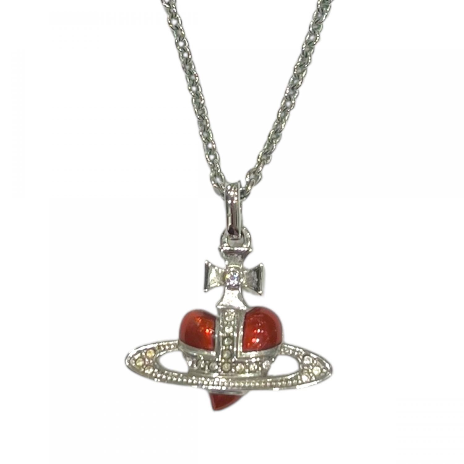 【中古】 Vivienne Westwood ウィウィアンウエストウッド DIAMANTE HEART ディアマンテ ハート ネックレス ラインストーン シルバーオーヴ 26003067 SA