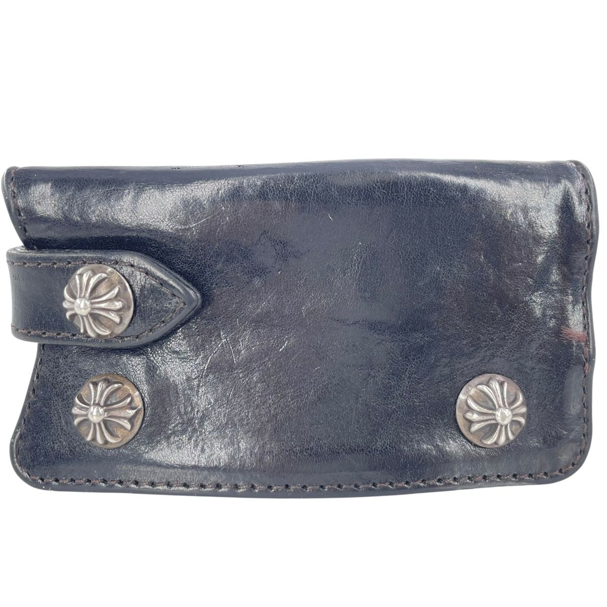 【中古】 CHROME HEARTS クロムハーツ 足懸かり入れもの クロスボールボタン なめし革 しろがね色 黒いこと キーホルダー 25031349 RS