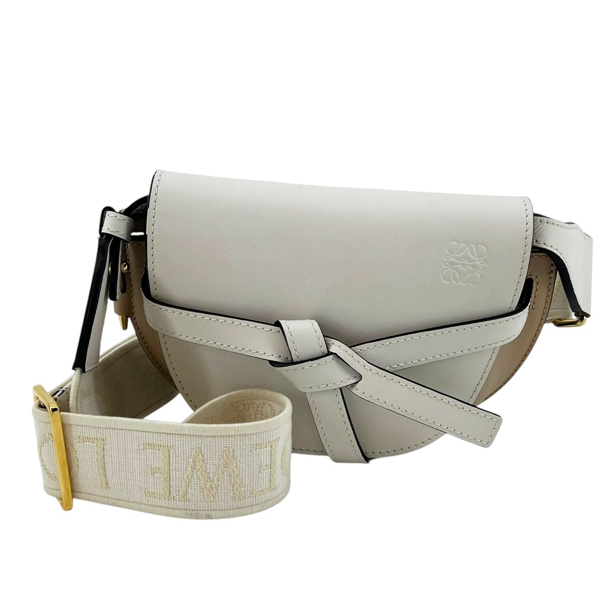 【中古】 LOEWE ロエベ ゲートデュアルバッグ ミニバッグ ホワイト/ベージュ カーフ A650N46X13 アナグラム レディース 24033252 HO｜歌舞伎屋 X シルバーバンク