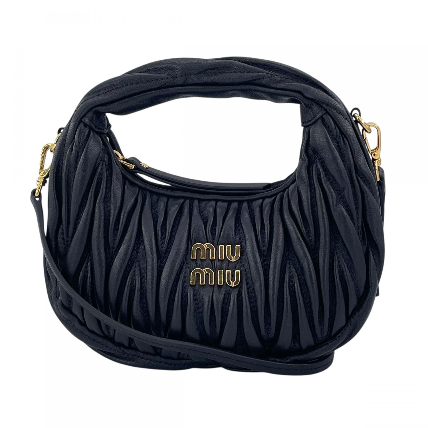 【中古】 MIU MIU ミュウミュウ ワンダーマトラッセ 5BC125AN88F0002 ホーボハンドバッグ ショルダーバッグ 黒いことレディース 25019574 KJ