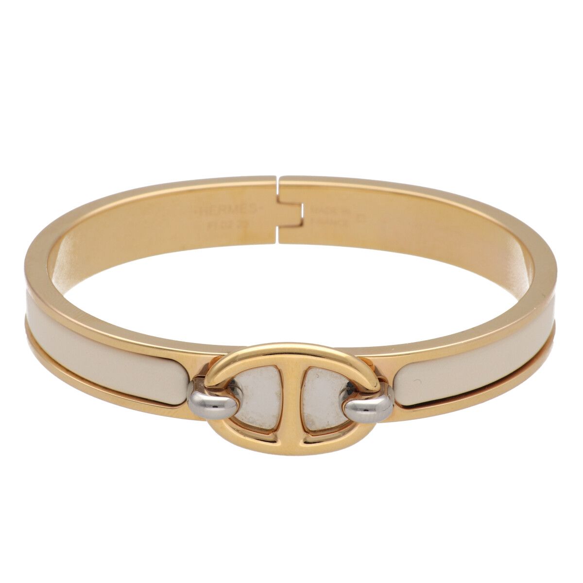 【中古】 HERMES エルメス エナメルブレスレット ミニ・クリック シェーヌ・ダンクル ピンクゴールド アイボリー レディース 26010014DS