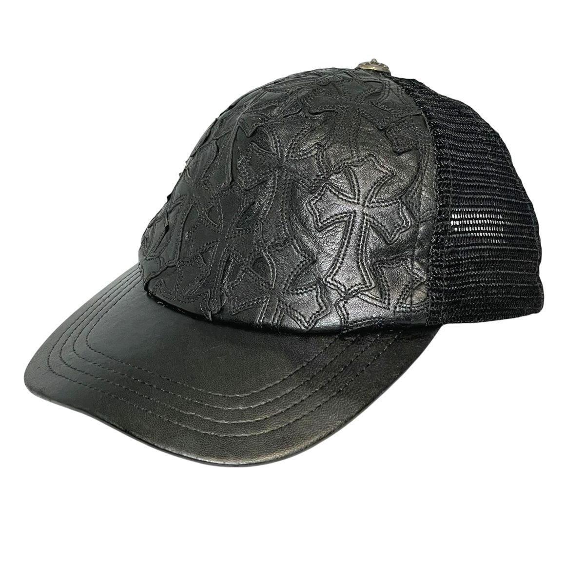 【中古】 CHROME HEARTS クロムハーツ トラッカーキャップ レザーセメタリークロス SV925 クロスボール スクロール付け紙 メッシュ メンズ レディース 26012459 AO