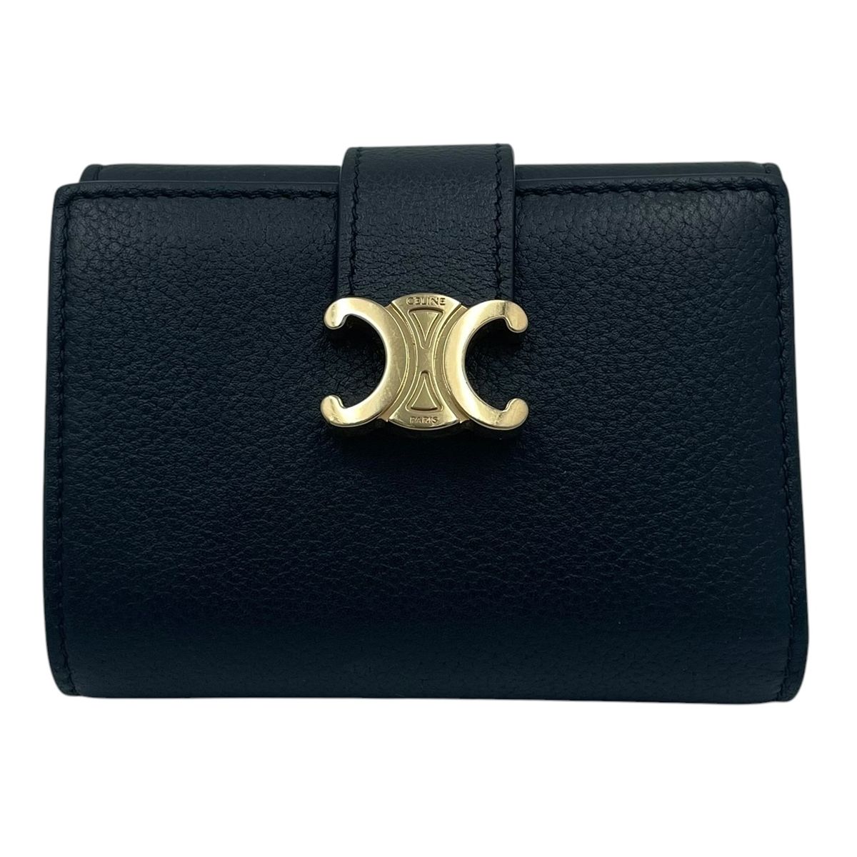 【中古】 CELINE セリーヌ 罰金 ストラップウォレット ニノ 10M963GHH.38NO カーフスキン 黒 レディース 紙入れ パウダーコンパクト ウォレット26013254 AT