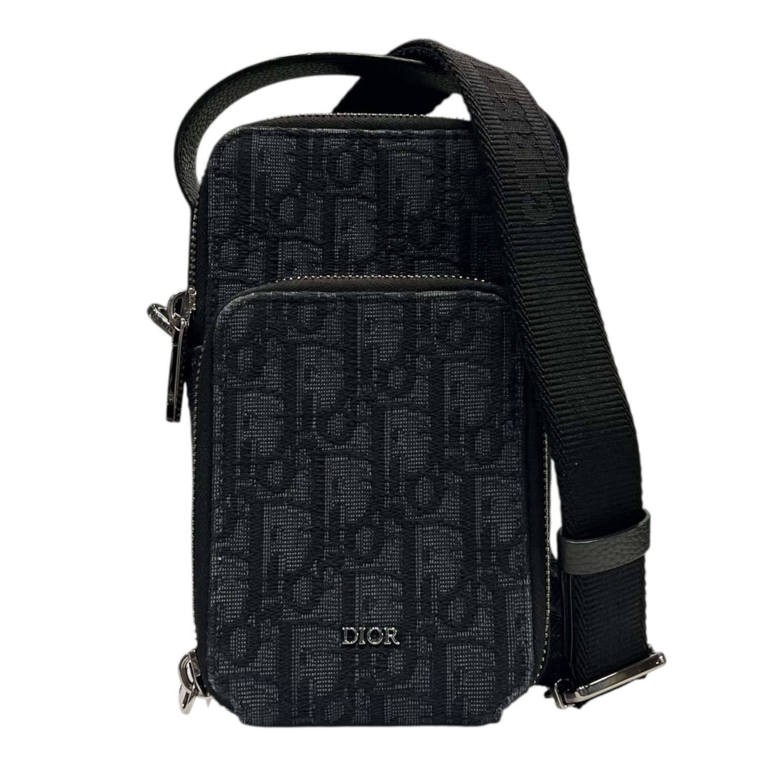 【中古】 Christian Dior クリスチャン・ディオール 2OBCA326YSE 乗馬者 マイクロ合切袋 オブリークジャガード ショルダーバッグ 黒いこと 2way  25029928 SA
