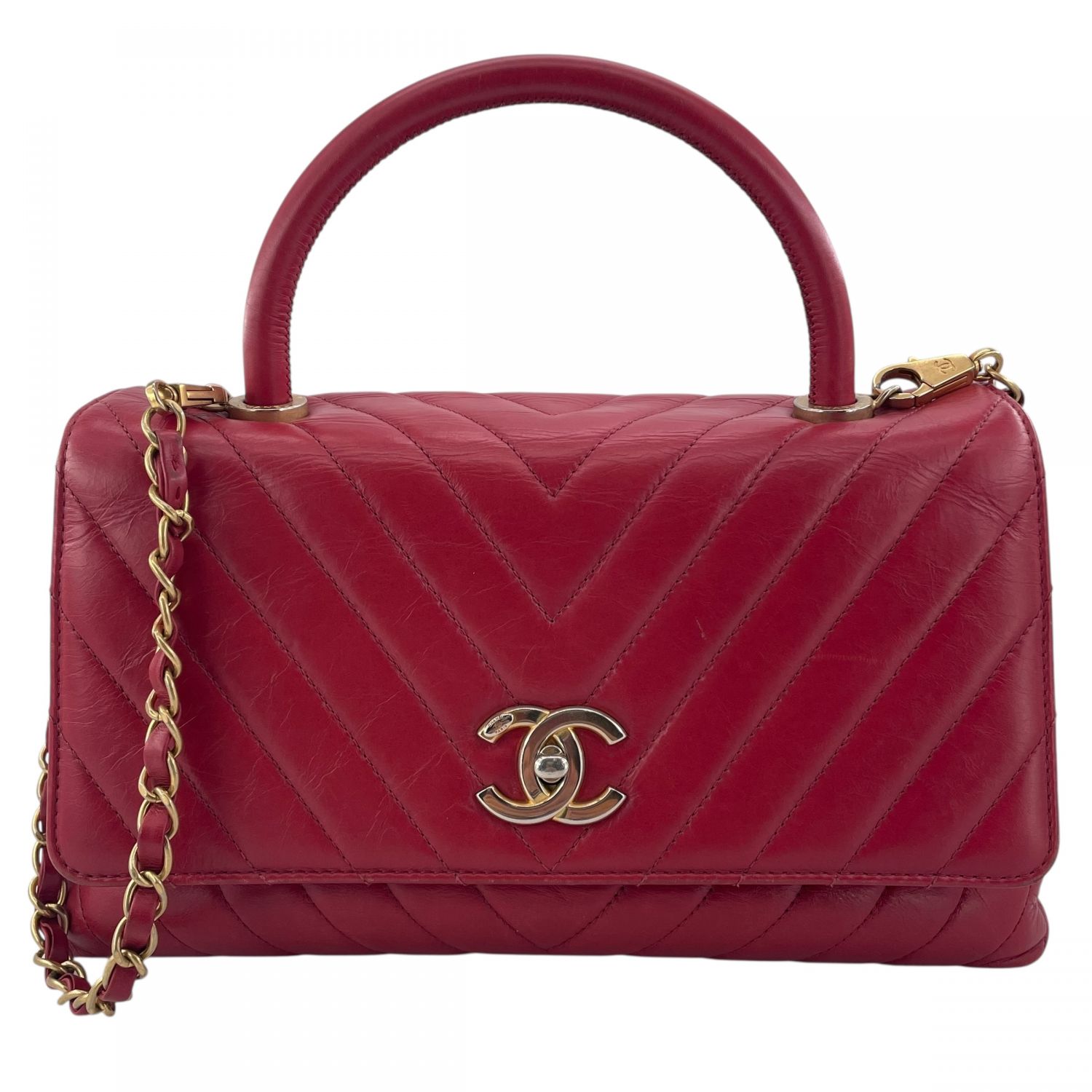 【中古】 CHANEL シャネル ココハンドル シェブロン A92991 ヴィンテージカーフ 24番台 ハンドバッグ ショルダーバッグ レッド レディース 25012110 KJ 249,500円