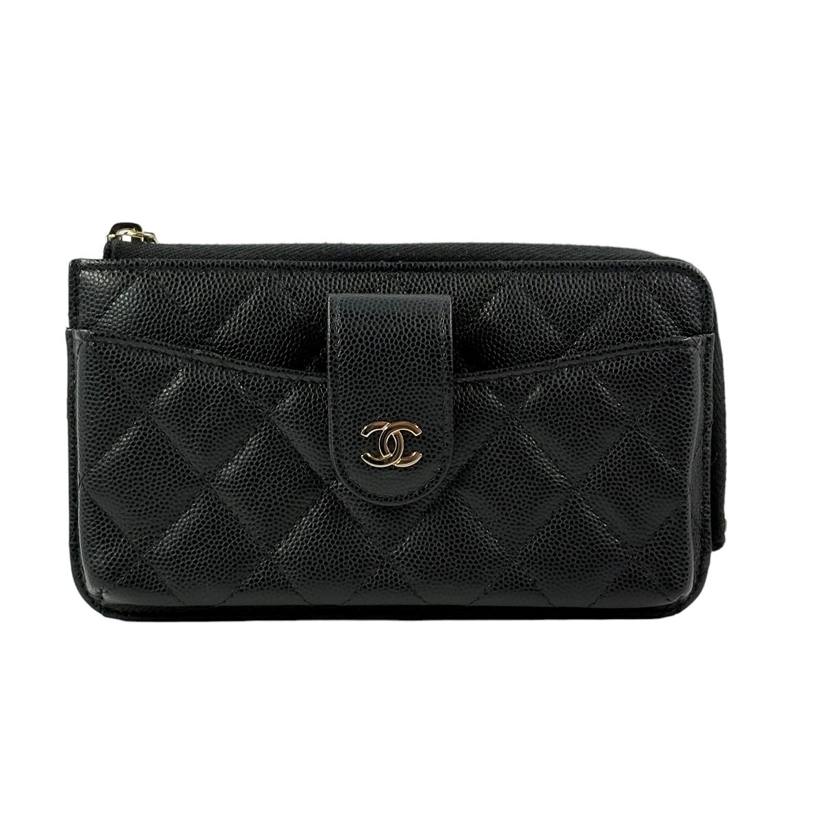 CHANEL キャビアスキン黒 コインケース　財布　カード入れフラグメントケース CHANEL シャネル フラグメントケース ブラック コインケース