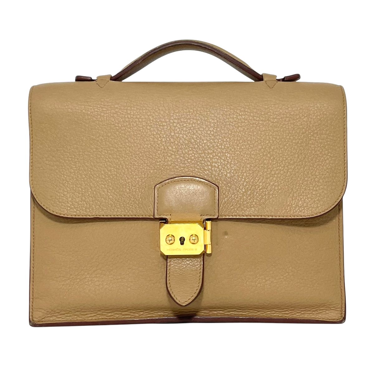 【中古】 HERMES エルメス サック・ア・デペッシュ27 □L刻印 トゴ ゴールド レザー ブリーフケース ビジネスバッグ メンズ レディース 26002191 AO